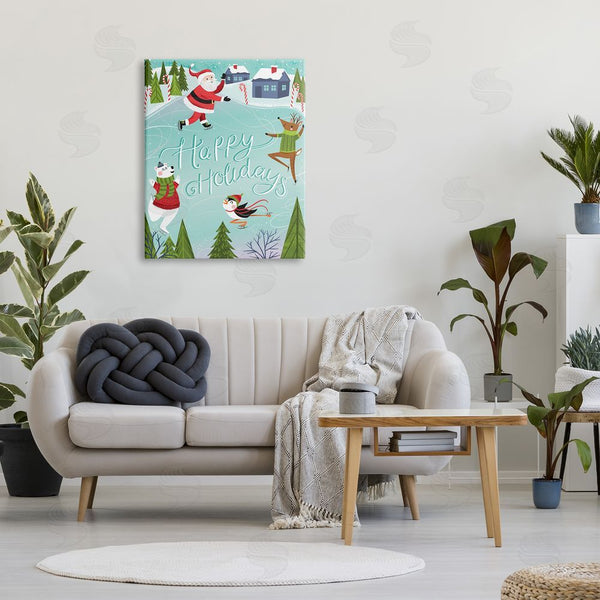 Stupell Industries Arrolynn Weiderhold | Happy Holidays Phrase Festive Winter Ice Skating Animals Wall Art