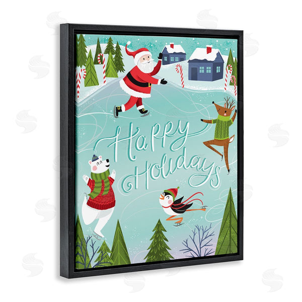 Stupell Industries Arrolynn Weiderhold | Happy Holidays Phrase Festive Winter Ice Skating Animals Wall Art