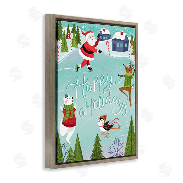 Stupell Industries Arrolynn Weiderhold | Happy Holidays Phrase Festive Winter Ice Skating Animals Wall Art