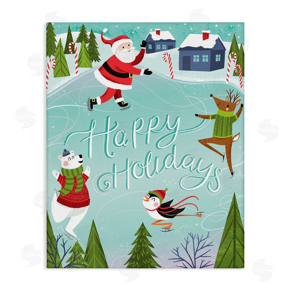 stupell industries Arrolynn Weiderhold | Happy Holidays Phrase Festive Winter Ice Skating Animals Wall Art