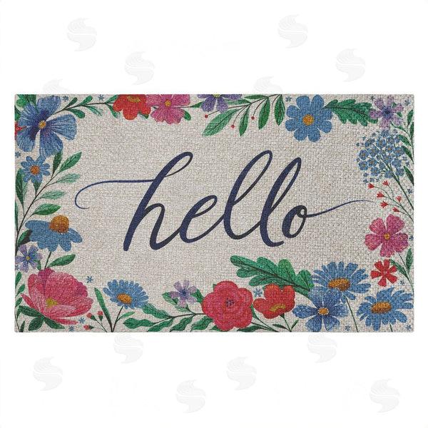 stupell industries Arrolynn Weiderhold | Hello Cursive & Floral Border Faux Sisal Door Mat