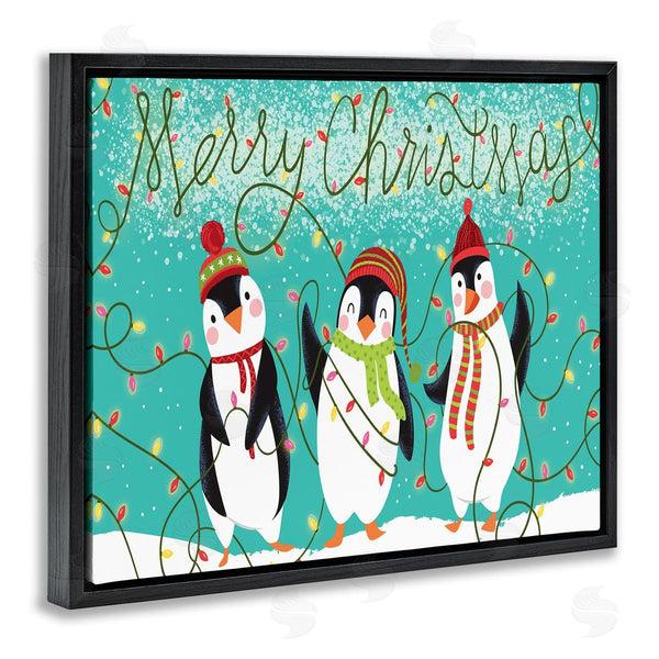 Stupell Industries Arrolynn Weiderhold | Merry Christmas Sentiment Fun Playful Winter Penguins Wall Art