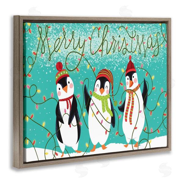 Stupell Industries Arrolynn Weiderhold | Merry Christmas Sentiment Fun Playful Winter Penguins Wall Art