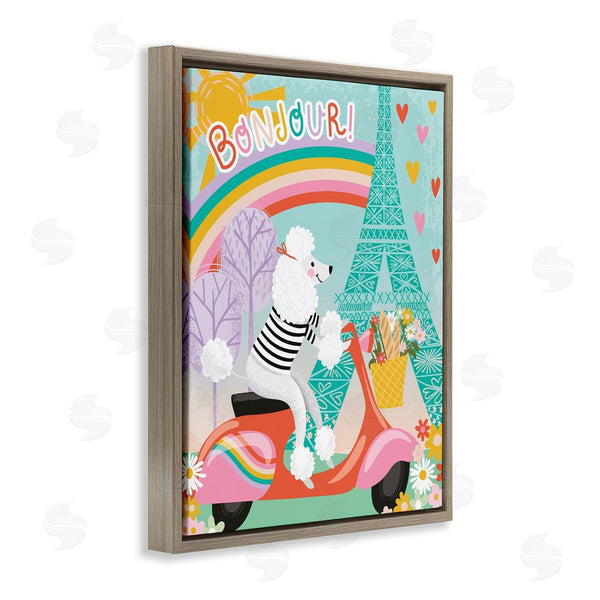 Stupell Industries Arrolynn Weiderhold | Poodle Driving Moped Bonjour Eifel Tower Wall Art