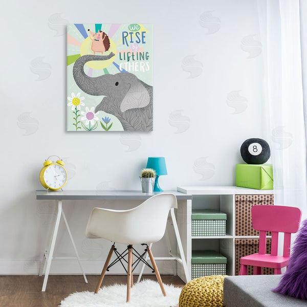 Stupell Industries Arrolynn Weiderhold | Rise By Lifting Others Sentiment Elephant Hedgehog Flowers Wall Art