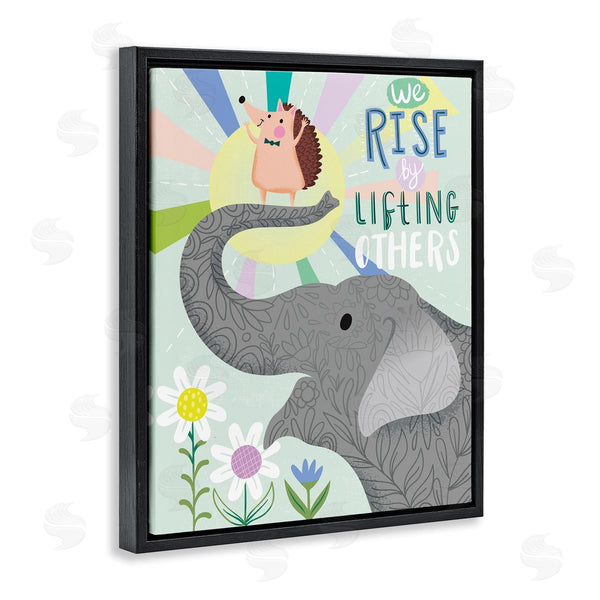 Stupell Industries Arrolynn Weiderhold | Rise By Lifting Others Sentiment Elephant Hedgehog Flowers Wall Art