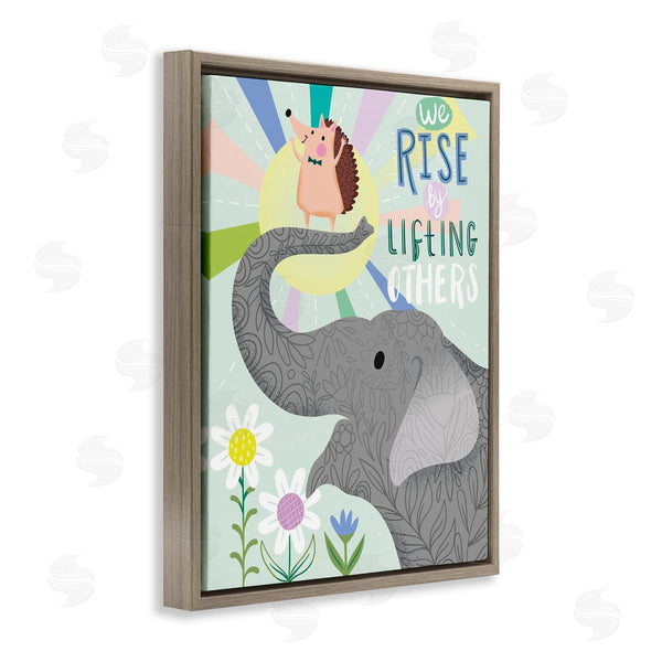 Stupell Industries Arrolynn Weiderhold | Rise By Lifting Others Sentiment Elephant Hedgehog Flowers Wall Art