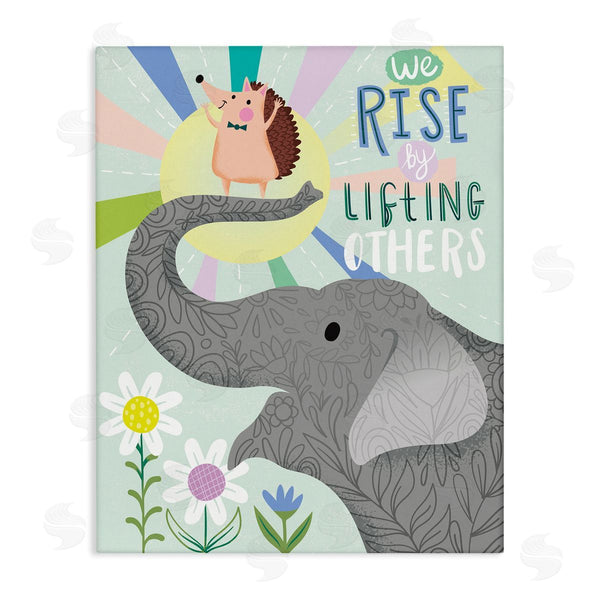 stupell industries Arrolynn Weiderhold | Rise By Lifting Others Sentiment Elephant Hedgehog Flowers Wall Art