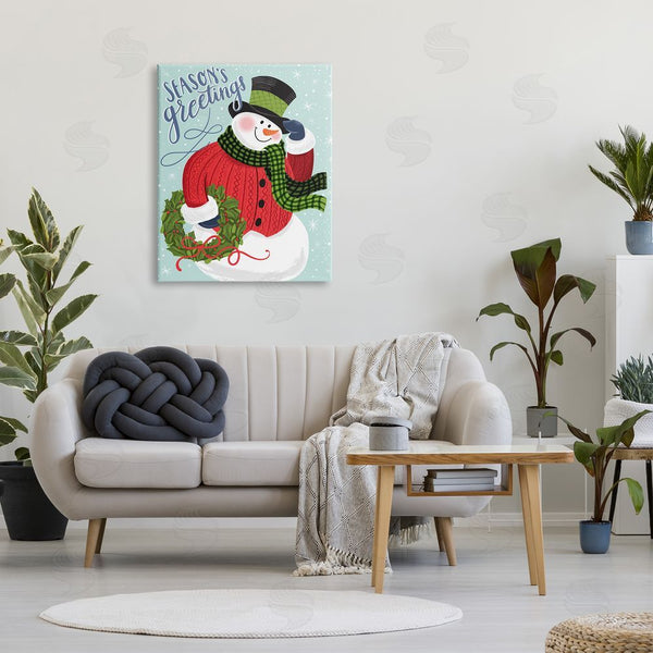 Stupell Industries Arrolynn Weiderhold | Season's Greetings Expression Festive Winter Holiday Snowman Wall Art