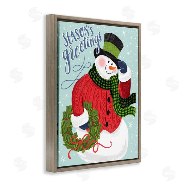 Stupell Industries Arrolynn Weiderhold | Season's Greetings Expression Festive Winter Holiday Snowman Wall Art