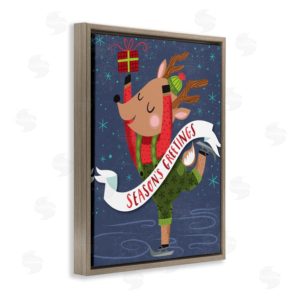 Stupell Industries Arrolynn Weiderhold | Season's Greetings Phrase Dancing Reindeer Ice Skater Wall Art