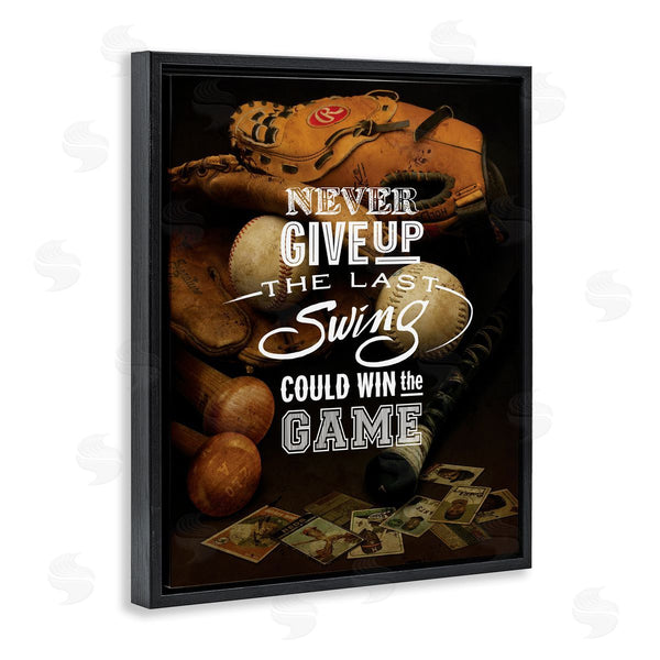 Stupell Industries Art Licensing Studio | Never Give Up Phrase Baseball Cards Glove Bat Wall Art