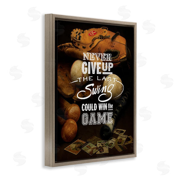 Stupell Industries Art Licensing Studio | Never Give Up Phrase Baseball Cards Glove Bat Wall Art