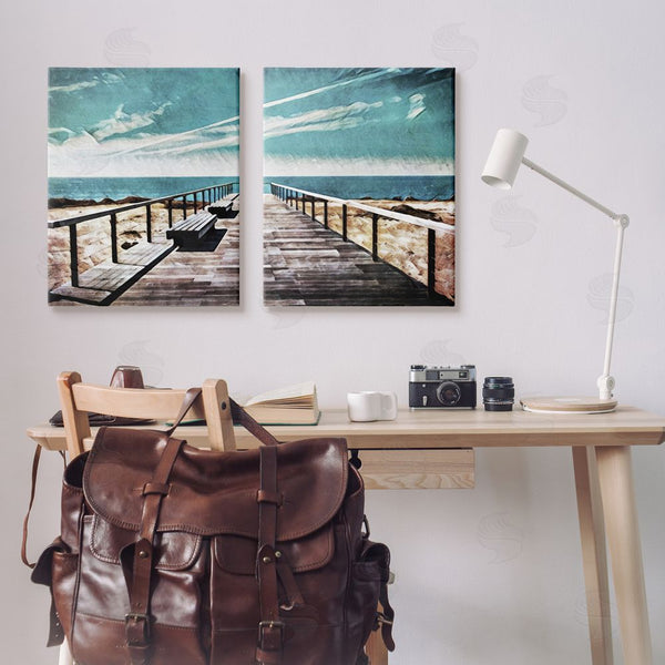 Stupell Industries Ashley Aldridge | Tranquil Pier Dock Beach Clear Blue Sky Wall Art