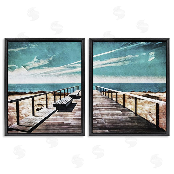 Stupell Industries Ashley Aldridge | Tranquil Pier Dock Beach Clear Blue Sky Wall Art