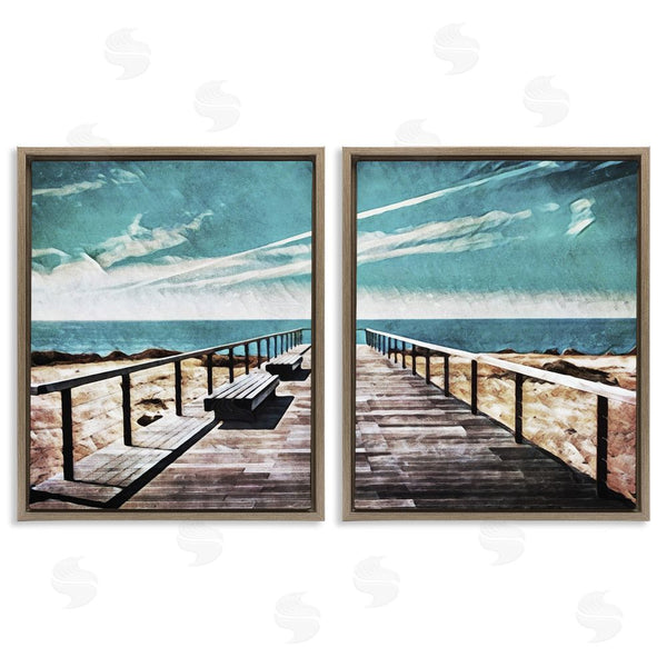 Stupell Industries Ashley Aldridge | Tranquil Pier Dock Beach Clear Blue Sky Wall Art