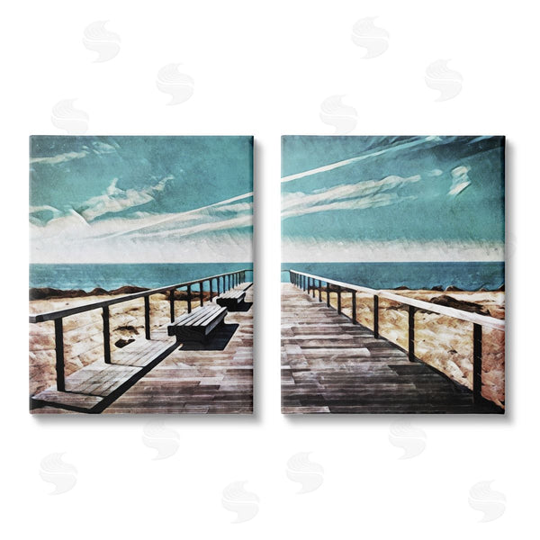 stupell industries Ashley Aldridge | Tranquil Pier Dock Beach Clear Blue Sky Wall Art