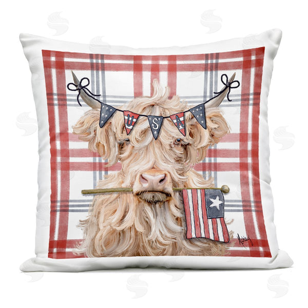 Stupell Industries Ashley Bradley | USA Plaid Highland Cattle Printed Throw Pillow