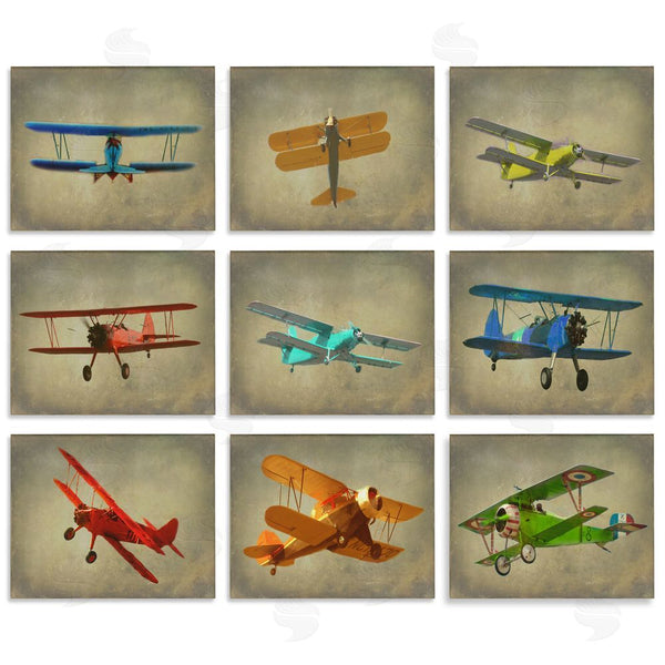 stupell industries Ashley Calhoun | Colorful Planes At Flight Distressed Vintage Wall Art