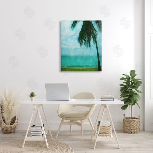 Stupell Industries Ashley Calhoun | Tropical Coast Palm Tree Silhouette Distressed Scratch Pattern Wall Art