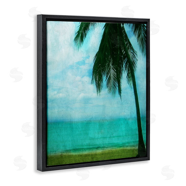 Stupell Industries Ashley Calhoun | Tropical Coast Palm Tree Silhouette Distressed Scratch Pattern Wall Art