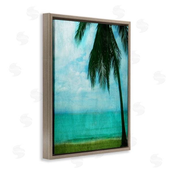 Stupell Industries Ashley Calhoun | Tropical Coast Palm Tree Silhouette Distressed Scratch Pattern Wall Art