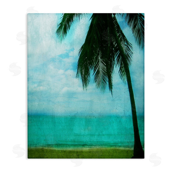 stupell industries Ashley Calhoun | Tropical Coast Palm Tree Silhouette Distressed Scratch Pattern Wall Art