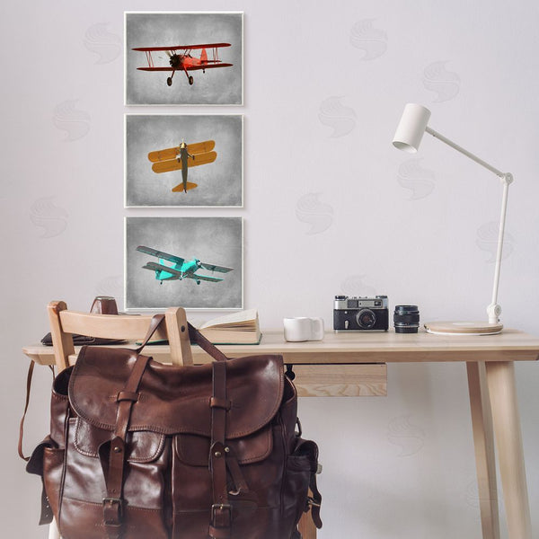 Stupell Industries Ashley Calhoun | Vintage Airplanes At Flight Red Yellow Blue Wall Art