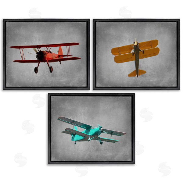 Stupell Industries Ashley Calhoun | Vintage Airplanes At Flight Red Yellow Blue Wall Art