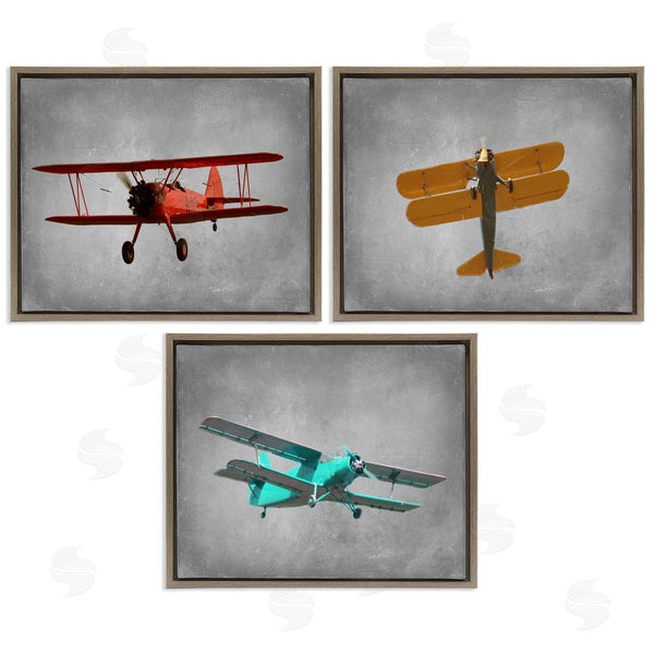 Stupell Industries Ashley Calhoun | Vintage Airplanes At Flight Red Yellow Blue Wall Art