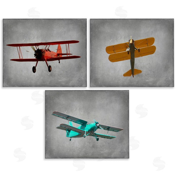 stupell industries Ashley Calhoun | Vintage Airplanes at Flight Red Yellow Blue Wall Art