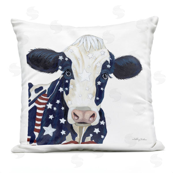 Stupell Industries Ashley Justice | Americana Cow Country Stars Stripes Printed Throw Pillow