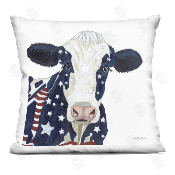 stupell industries Ashley Justice | Americana Cow Country Stars Stripes Printed Throw Pillow