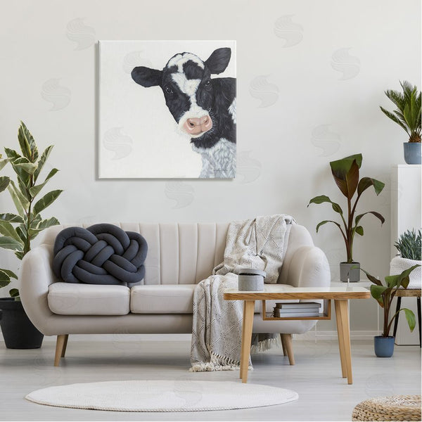 Stupell Industries Ashley Justice | Black White Minimal Design Calf Cow Cattle Painting Wall Art