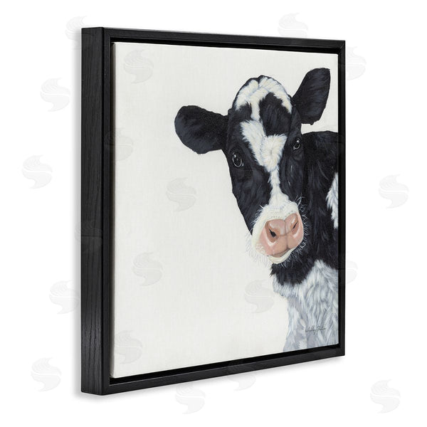 Stupell Industries Ashley Justice | Black White Minimal Design Calf Cow Cattle Painting Wall Art