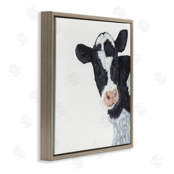 Stupell Industries Ashley Justice | Black White Minimal Design Calf Cow Cattle Painting Wall Art