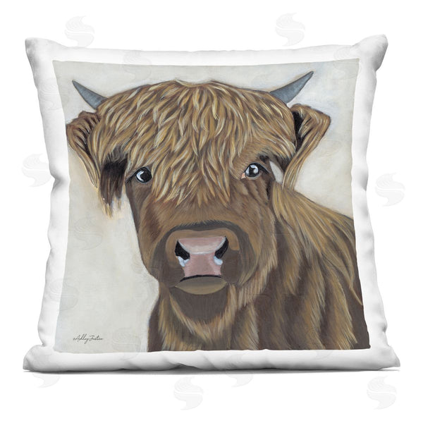 stupell industries Ashley Justice | Brown Farm Cattle Calf Rural Animal Printed Throw Pillow