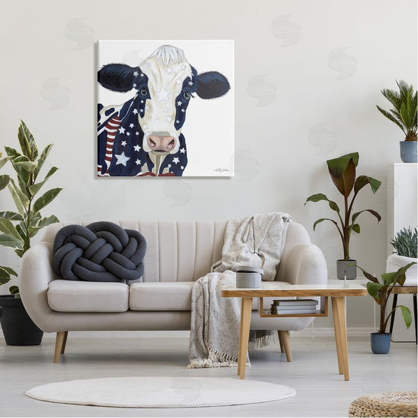 Stupell Industries Ashley Justice | Country Americana Cow Flag Pattern Wall Art