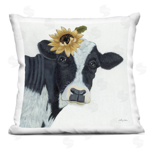 stupell industries Ashley Justice | Country Cow Sunflower Blossom Printed Throw Pillow