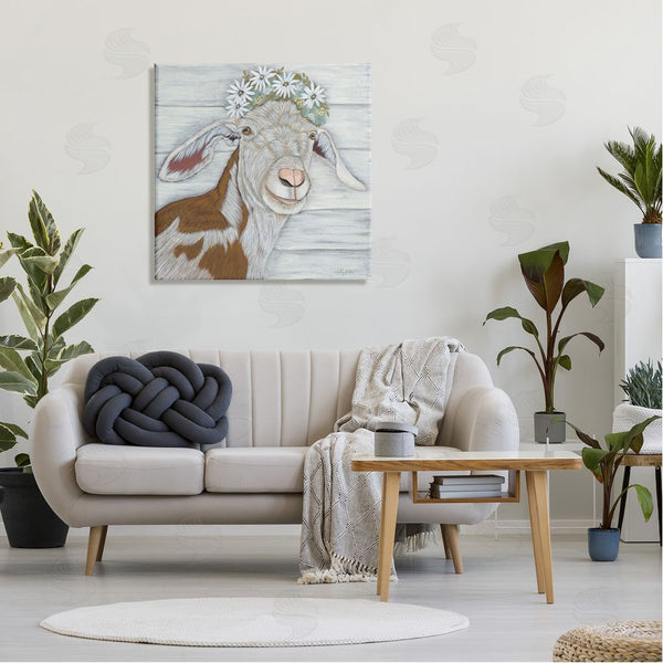 Stupell Industries Ashley Justice | Country Goat Daisy Flower Crown Wall Art