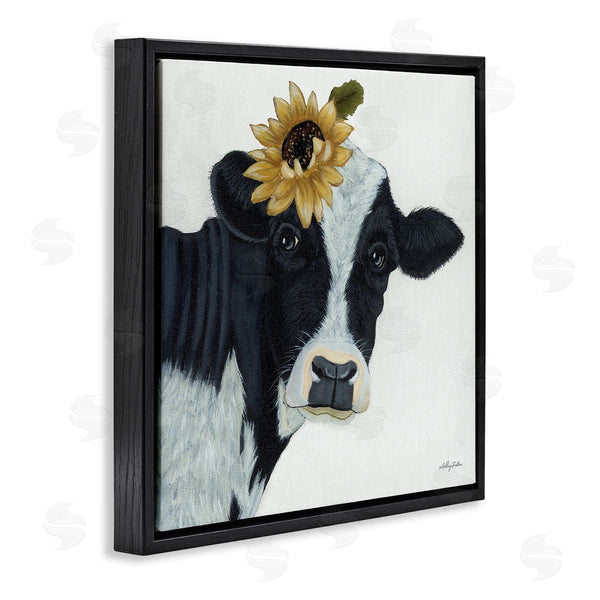 Stupell Industries Ashley Justice | Cow Portrait Sunflower Blossom Farmhouse Wall Art