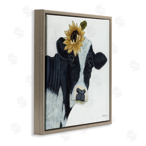 Stupell Industries Ashley Justice | Cow Portrait Sunflower Blossom Farmhouse Wall Art