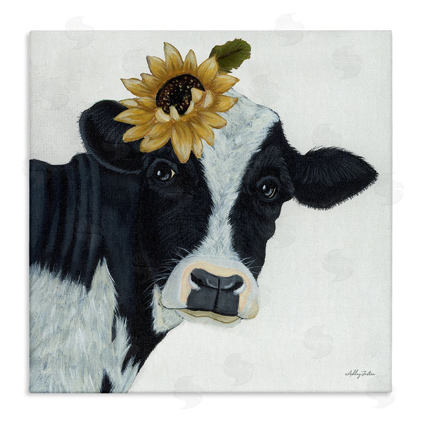 stupell industries Ashley Justice | Cow Portrait Sunflower Blossom Farmhouse Wall Art