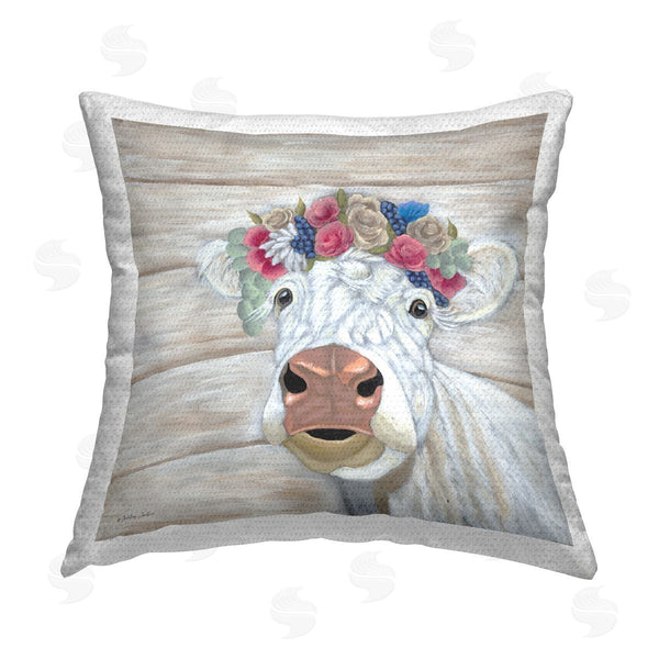 Stupell Industries Ashley Justice | Cow With Floral Crown Printed Throw Pillow