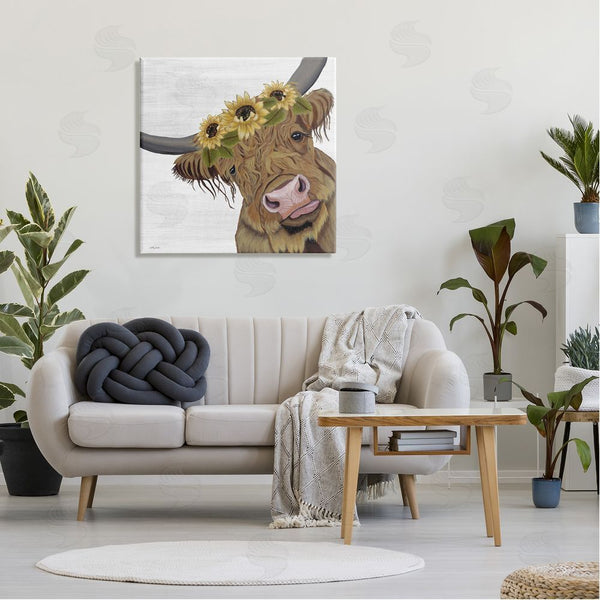 Stupell Industries Ashley Justice | Cute Highland Cattle Sunflower Crown Wall Art