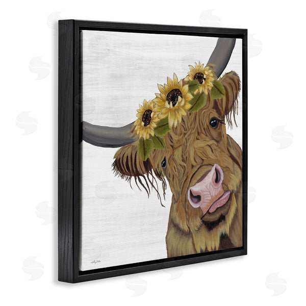 Stupell Industries Ashley Justice | Cute Highland Cattle Sunflower Crown Wall Art