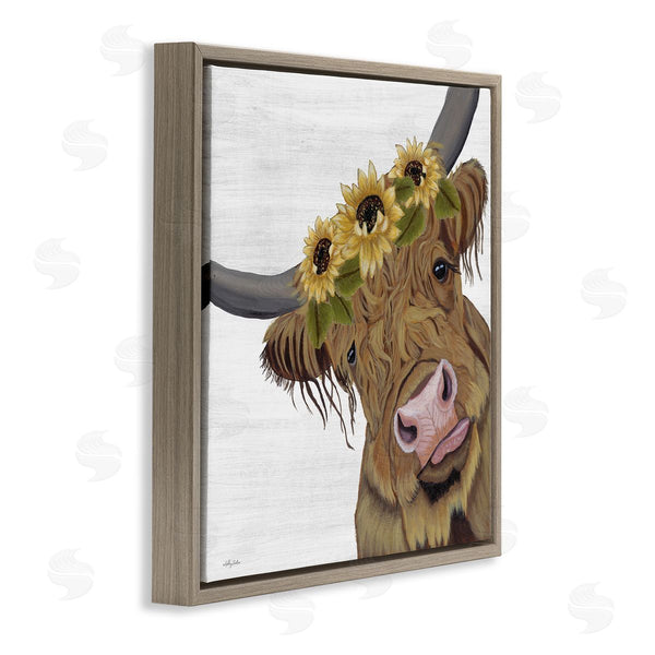 Stupell Industries Ashley Justice | Cute Highland Cattle Sunflower Crown Wall Art
