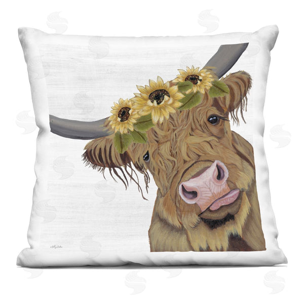 stupell industries Ashley Justice | Farm Cattle Sunflower Blooms Printed Throw Pillow