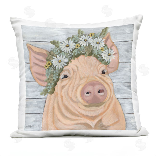 Stupell Industries Ashley Justice | Farm Piglet Country Florals Printed Throw Pillow