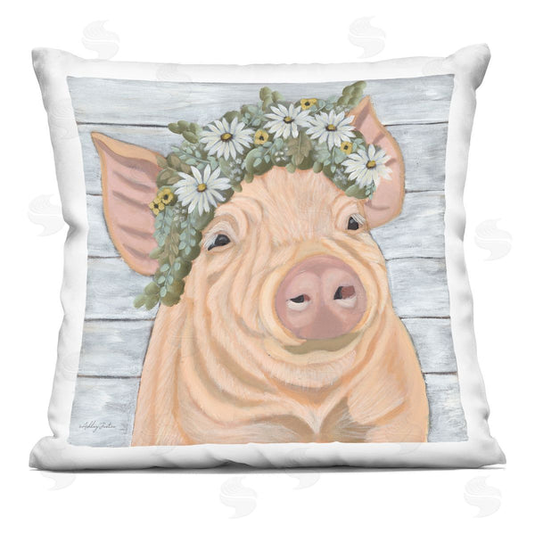 stupell industries Ashley Justice | Farm Piglet Country Florals Printed Throw Pillow
